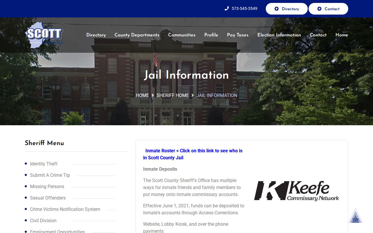 Scott County Jail released inmate record source and roster link